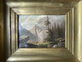 Friedrich Güder 1881 « paysage d’alpage animé » tableau